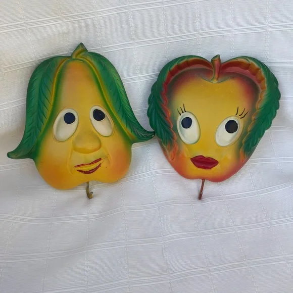 Vintage Anthropomorphic kitchen wall decor Miller studio 1970 apple pear - Picture 7 of 7
